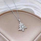 Silvery Rotating snowflake Christmas Tree Pendant Necklace - Titanium Steel - Micro Pave Cubic Zirconia, Adjustable 40+5cm Chain, Festive Holiday Gift for Women In Australia - Darrahopens