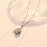 Silvery Rotating snowflake Christmas Tree Pendant Necklace - Titanium Steel - Micro Pave Cubic Zirconia, Adjustable 40+5cm Chain, Festive Holiday Gift for Women