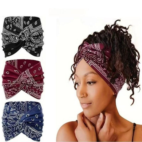 3 Pack Bohemian Paisley Sports Headband （Black and Red and Blue）- Polyester - 18cm Wide Sweat Wicking Stretch Head Wrap for Yoga Running Gym Hair Accessory In Australia - Darrahopens
