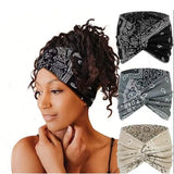 3 Pack Bohemian Paisley Sports Headband（Black and Grey and Beige）- Polyester - 18cm Wide Sweat Wicking Stretch Head Wrap for Yoga Running Gym Hair Accessory