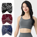Outdoor sports combination-Grey L Size thin shoulder straps Sports Bra with Adjustable Back Buckle and 3 Pack 18cm Boho Paisley Headband Set （Black and Red and Blue）- Breathable Fixed Cup Yoga Top and Wide Elastic Hair Band for Gym Running and Daily Wear