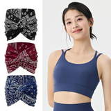 Outdoor sports combination-Blue XL Size thin shoulder straps Sports Bra with Adjustable Back Buckle and 3 Pack 18cm Boho Paisley Headband Set （Black and Red and Blue）- Breathable Fixed Cup Yoga Top and Wide Elastic Hair Band for Gym Running and Daily Wear