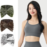 Outdoor sports combination-Grey XL Size thin shoulder straps Sports Bra with Adjustable Back Buckle and 3 Pack 18cm Boho Paisley Headband Set（Green and Coffee and White） - Breathable Fixed Cup Yoga Top and Wide Elastic Hair Band for Gym Running and Daily