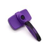 3 Pack Purple 17*10cm Self-Cleaning Pet Slicker Brush with 60 Degree Curved Pins - One-Click Hair Removal, Non-Slip Handle, Gentle Grooming Tool for Cats and Dogs