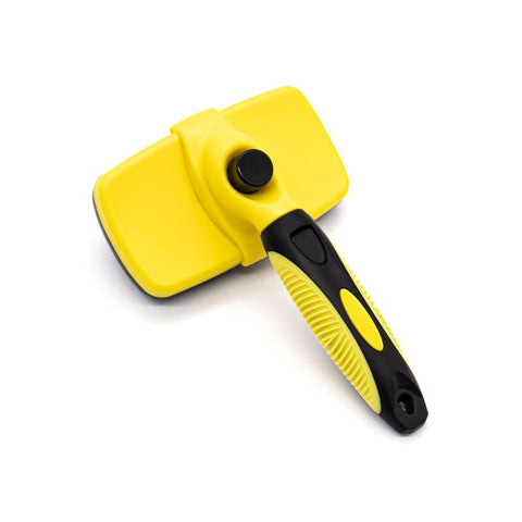 3 Pack Yellow 17*10cm Self-Cleaning Pet Slicker Brush with 60 Degree Curved Pins - One-Click Hair Removal, Non-Slip Handle, Gentle Grooming Tool for Cats and Dogs In Australia - Darrahopens