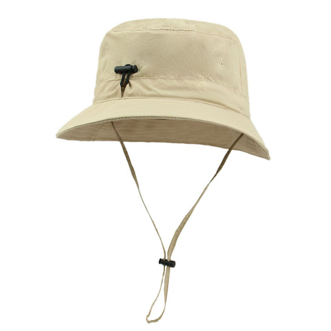 Khaki Outdoor UPF Sun Protection Bucket Hat - Lightweight Quick-Dry Polyester Hiking Cap with Adjustable Chin Strap, 5.5cm Brim, Breathable Travel Hat for Camping and Fishing