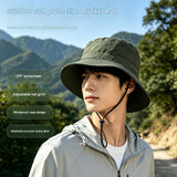 Green Outdoor UPF Sun Protection Bucket Hat - Lightweight Quick-Dry Polyester Hiking Cap with Adjustable Chin Strap, 5.5cm Brim, Breathable Travel Hat for Camping and Fishing