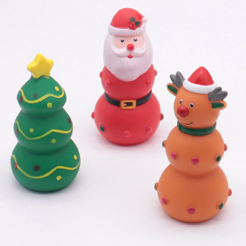 Dog Christmas Squeaky Toys（Santa and Reindeer and Christmas Tree）– Festive Designs ,Durable, bite-resistant, interactive vinyl squeaky toys—perfect as holiday stocking stuffers for dogs