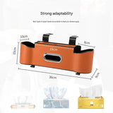 Orange（1 pack）Multifunctional Car Seat Back Organizer - Nappa Leather Tissue Box Holder with Cup Holders and Hooks, Adjustable Rear Storage Rack for Road Trips
