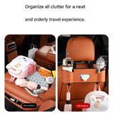 Orange（1 pack）Multifunctional Car Seat Back Organizer - Nappa Leather Tissue Box Holder with Cup Holders and Hooks, Adjustable Rear Storage Rack for Road Trips