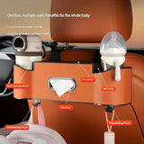 Brown（1 pack） Multifunctional Car Seat Back Organizer - Nappa Leather Tissue Box Holder with Cup Holders and Hooks, Adjustable Rear Storage Rack for Road Trips