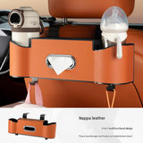 Black（1 pack） Multifunctional Car Seat Back Organizer - Nappa Leather Tissue Box Holder with Cup Holders and Hooks, Adjustable Rear Storage Rack for Road Trips