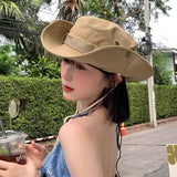 Khaki Unisex Foldable Outdoor Sun Hat - Polyester Wide Brim Bucket Hat with Adjustable Chin Strap, Breathable Design, Travel Friendly, Hiking Camping Beach