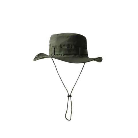 Green Unisex Foldable Outdoor Sun Hat - Polyester Wide Brim Bucket Hat with Adjustable Chin Strap, Breathable Design, Travel Friendly, Hiking Camping Beach