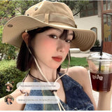 Khaki Outdoor Sun Protection and Safety Light Bundle - Foldable Polyester Bucket Hat with Wide Brim and Adjustable Chin Strap plus Rechargeable Mini Clip LED Safety Light for Hiking Camping Night Running