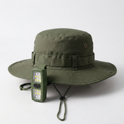 Green Outdoor Sun Protection and Safety Light Bundle - Foldable Polyester Bucket Hat with Wide Brim and Adjustable Chin Strap plus Rechargeable Mini Clip LED Safety Light for Hiking Camping Night Running In Australia - Darrahopens