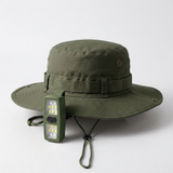Green Outdoor Sun Protection and Safety Light Bundle - Foldable Polyester Bucket Hat with Wide Brim and Adjustable Chin Strap plus Rechargeable Mini Clip LED Safety Light for Hiking Camping Night Running In Australia - Darrahopens