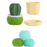 Cactus-shaped nano cleaning brush set with 3 pack green replacement heads and Yellow storage box - PP Material, Non-Scratch Design, Multi-Purpose Kitchen Scrubber for Pots, Pans and Dishes - Space Saving Storage, Easy Grip Ergonomic Shape