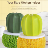 Cactus-shaped nano cleaning brush set with 3 pack green replacement heads and Yellow storage box - PP Material, Non-Scratch Design, Multi-Purpose Kitchen Scrubber for Pots, Pans and Dishes - Space Saving Storage, Easy Grip Ergonomic Shape