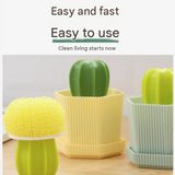 Cactus-shaped nano cleaning brush set with 3 pack green replacement heads and Yellow storage box - PP Material, Non-Scratch Design, Multi-Purpose Kitchen Scrubber for Pots, Pans and Dishes - Space Saving Storage, Easy Grip Ergonomic Shape