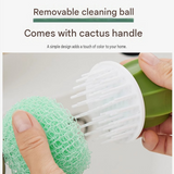 Cactus-shaped nano cleaning brush set with 3 pack yellow replacement heads and Yellow storage box - PP Material, Non-Scratch Design, Multi-Purpose Kitchen Scrubber for Pots, Pans and Dishes - Space Saving Storage, Easy Grip Ergonomic Shape