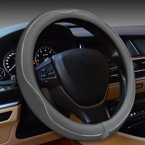 Car Steering Wheel Cover (Gray And White Lines)- Microfiber Leather with Diamond Embossing ,Anti-Slip Inner Ring(38 cm) In Australia - Darrahopens