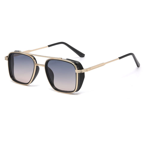 Men's Gold Metal Frame Gray To Pink Lens Sunglasses - Square Retro Style UV400 Protection Fashion Eyewear for Driving Travel and Daily Wear