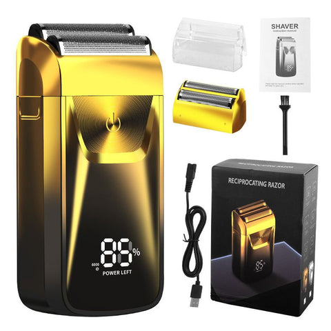 Men's Reciprocating Foil Shaver Upgraded Set (Gold)- USB Rechargeable Dual Foil Electric Razor with Digital Battery Display, Pop-Up Trimmer and Replacement Cutters In Australia - Darrahopens