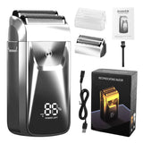 Men's Reciprocating Foil Shaver Upgraded Set (Silver)- USB Rechargeable Dual Foil Electric Razor with Digital Battery Display, Pop-Up Trimmer and Replacement Cutters In Australia - Darrahopens