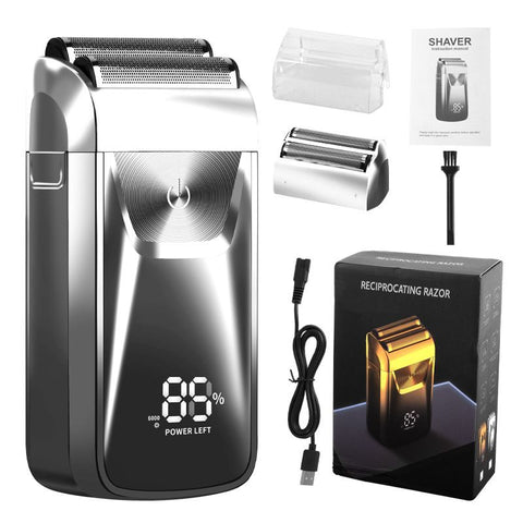 Men's Reciprocating Foil Shaver Upgraded Set (Silver)- USB Rechargeable Dual Foil Electric Razor with Digital Battery Display, Pop-Up Trimmer and Replacement Cutters In Australia - Darrahopens