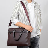 Brown Men's PU Leather Briefcase - Waterproof Laptop Messenger Bag with Adjustable Strap - Large Capacity Business Office Bag for Work and Travel In Australia - Darrahopens