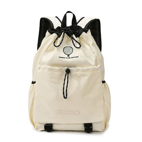 Beige Sports Drawstring Backpack - Large Capacity Badminton, Yoga Mat and Gym Bag with Racket Holder for Fitness, Outdoor Training, Travel and Daily Use In Australia - Darrahopens