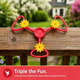 3 Pack Outdoor Bird Water Feeder Attachment(Green with small red flowers) with 3 Water Outlets, Detachable Garden Bird Drinking Station, Reusable Bottle Connector for Backyard Patio Garden Bird Care