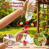 3 Pack Outdoor Bird Water Feeder Attachment(Green with small red flowers) with 3 Water Outlets, Detachable Garden Bird Drinking Station, Reusable Bottle Connector for Backyard Patio Garden Bird Care