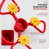 3 Pack Outdoor Bird Water Feeder Attachment (Green with small yellow flowers) with 3 Water Outlets, Detachable Garden Bird Drinking Station, Reusable Bottle Connector for Backyard Patio Garden Bird Care