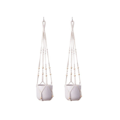 2 Pack Macrame Plant Hanger (White)- 90cm Cotton Rope Hanging Planter Basket with Beads, Boho Home Decor for Indoor Outdoor Plants In Australia - Darrahopens