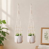 2 Pack Macrame Plant Hanger (White)- 90cm Cotton Rope Hanging Planter Basket with Beads, Boho Home Decor for Indoor Outdoor Plants In Australia - Darrahopens