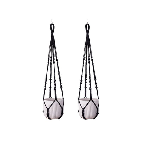 2 Pack Macrame Plant Hanger (Black)- 90cm Cotton Rope Hanging Planter Basket with Beads, Boho Home Decor for Indoor Outdoor Plants