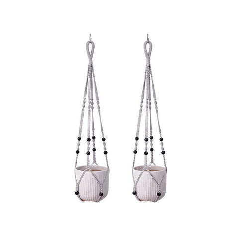 2 Pack Macrame Plant Hanger (Gray)- 90cm Cotton Rope Hanging Planter Basket with Beads, Boho Home Decor for Indoor Outdoor Plants