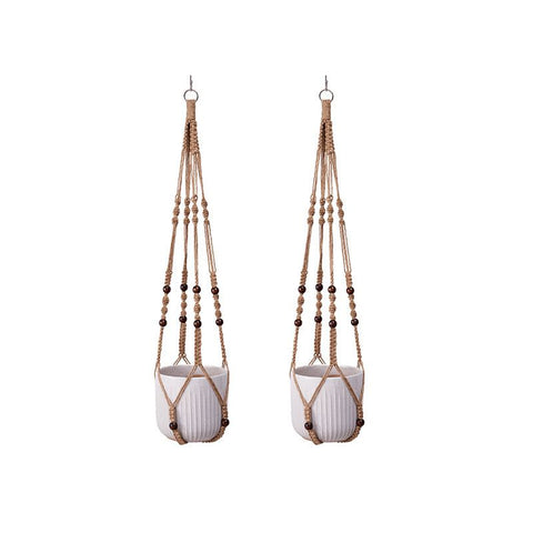 2 Pack Macrame Plant Hanger (Brown)- 90cm Cotton Rope Hanging Planter Basket with Beads, Boho Home Decor for Indoor Outdoor Plants