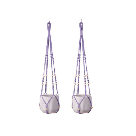 2 Pack Macrame Plant Hanger (Purple)- 90cm Cotton Rope Hanging Planter Basket with Beads, Boho Home Decor for Indoor Outdoor Plants