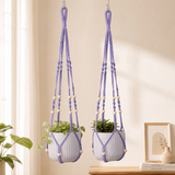 2 Pack Macrame Plant Hanger (Purple)- 90cm Cotton Rope Hanging Planter Basket with Beads, Boho Home Decor for Indoor Outdoor Plants