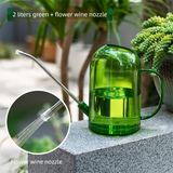 2L Green Long Spout Watering Can with Shower Head - Clear Plastic Indoor Plant Waterer for Succulents, Balcony Garden, Precise Watering Tool