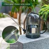 2L Gray Long Spout Watering Can with Shower Head - Clear Plastic Indoor Plant Waterer for Succulents, Balcony Garden, Precise Watering Tool