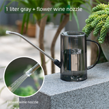 1L Gray Long Spout Watering Can with Shower Head - Clear Plastic Indoor Plant Waterer for Succulents, Balcony Garden, Precise Watering Tool