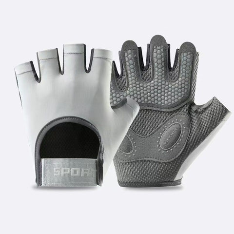 Women and Men Gym Gloves (Gray Size S)- Breathable Half Finger Workout Gloves with Wrist Support, Shock Absorbing Non Slip Weight Lifting Gloves for Fitness