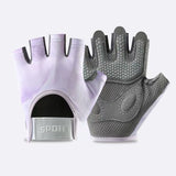 Women and Men Gym Gloves (Purple Size S)- Breathable Half Finger Workout Gloves with Wrist Support, Shock Absorbing Non Slip Weight Lifting Gloves for Fitness