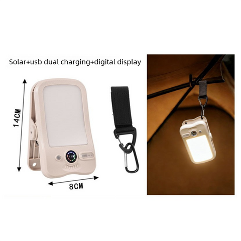 Solar Camping Lantern with Clip Beige- 2000mAh USB and Solar Rechargeable, Waterproof Portable Tent Light with Digital Display for Outdoor Hiking Emergency In Australia - Darrahopens
