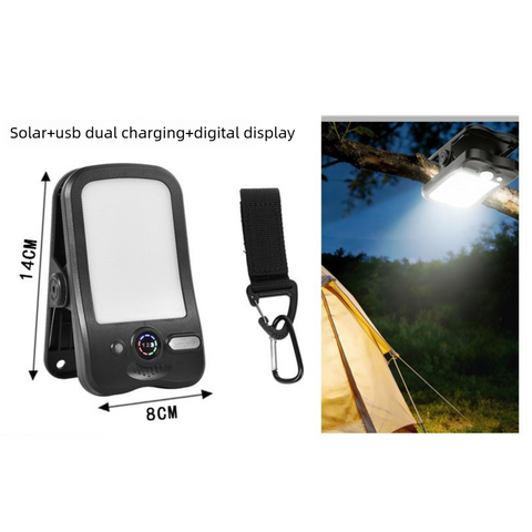 Solar Camping Lantern with Clip Black- 2000mAh USB and Solar Rechargeable, Waterproof Portable Tent Light with Digital Display for Outdoor Hiking Emergency In Australia - Darrahopens