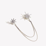 Asymmetric Star Chain Brooch - Rhinestone Double Star Pin with Layered Chains, Elegant Lapel Badge for Women Blazer Coat Dress, Silver Tone In Australia - Darrahopens